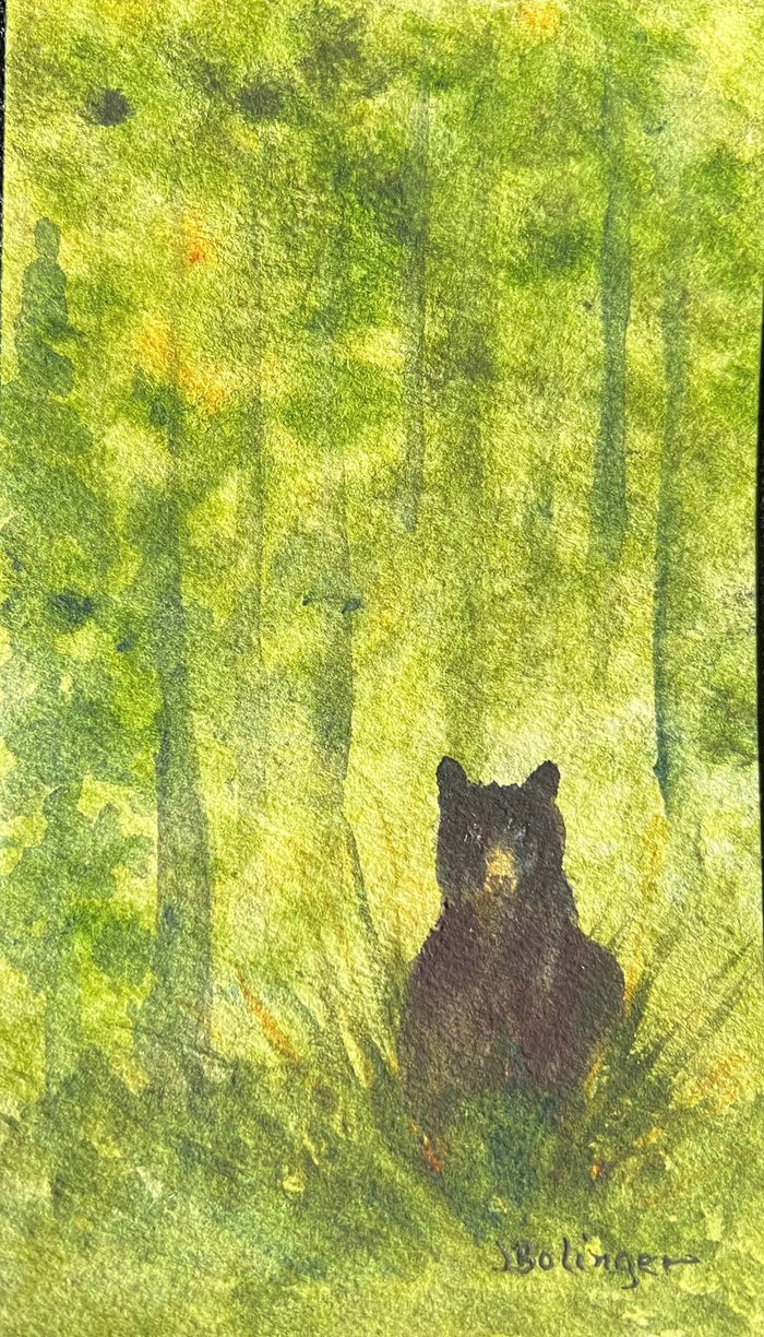 Bear in the green, watercolor by Judy Bolinger
