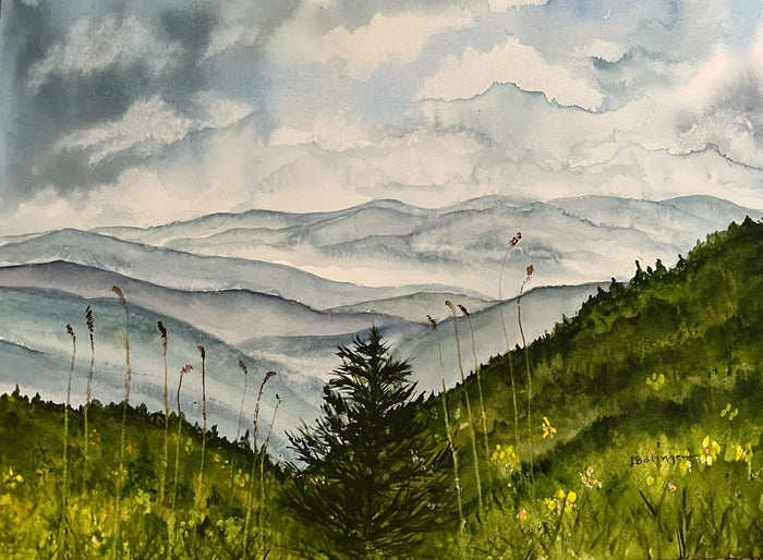Blue ridges, watercolor by Judy Bolinger