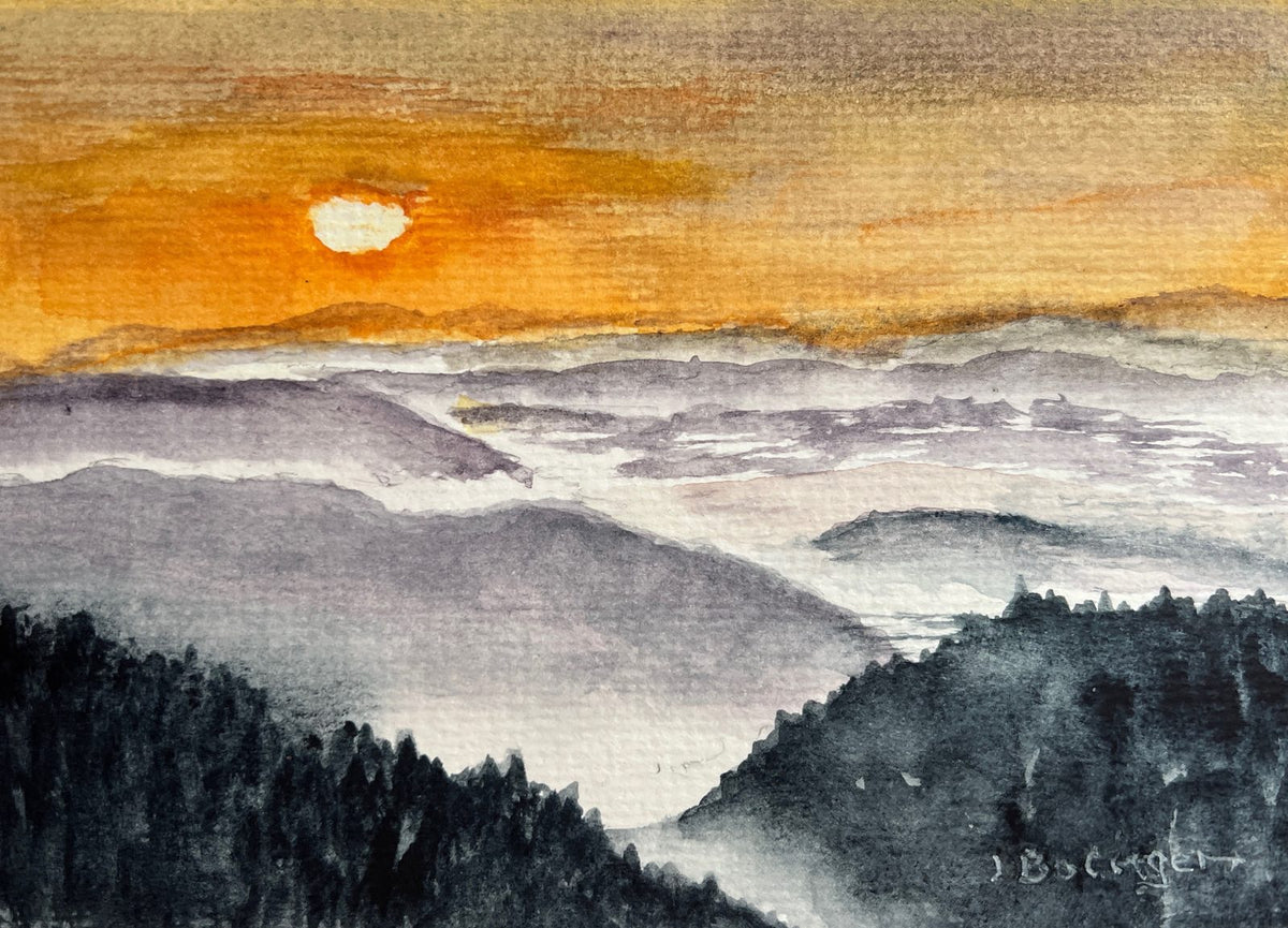 Sunrise fog, watercolor by Judy Bolinger