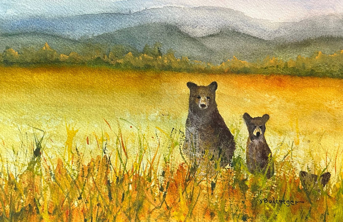 Bears in the field, watercolor by Judy Bolinger