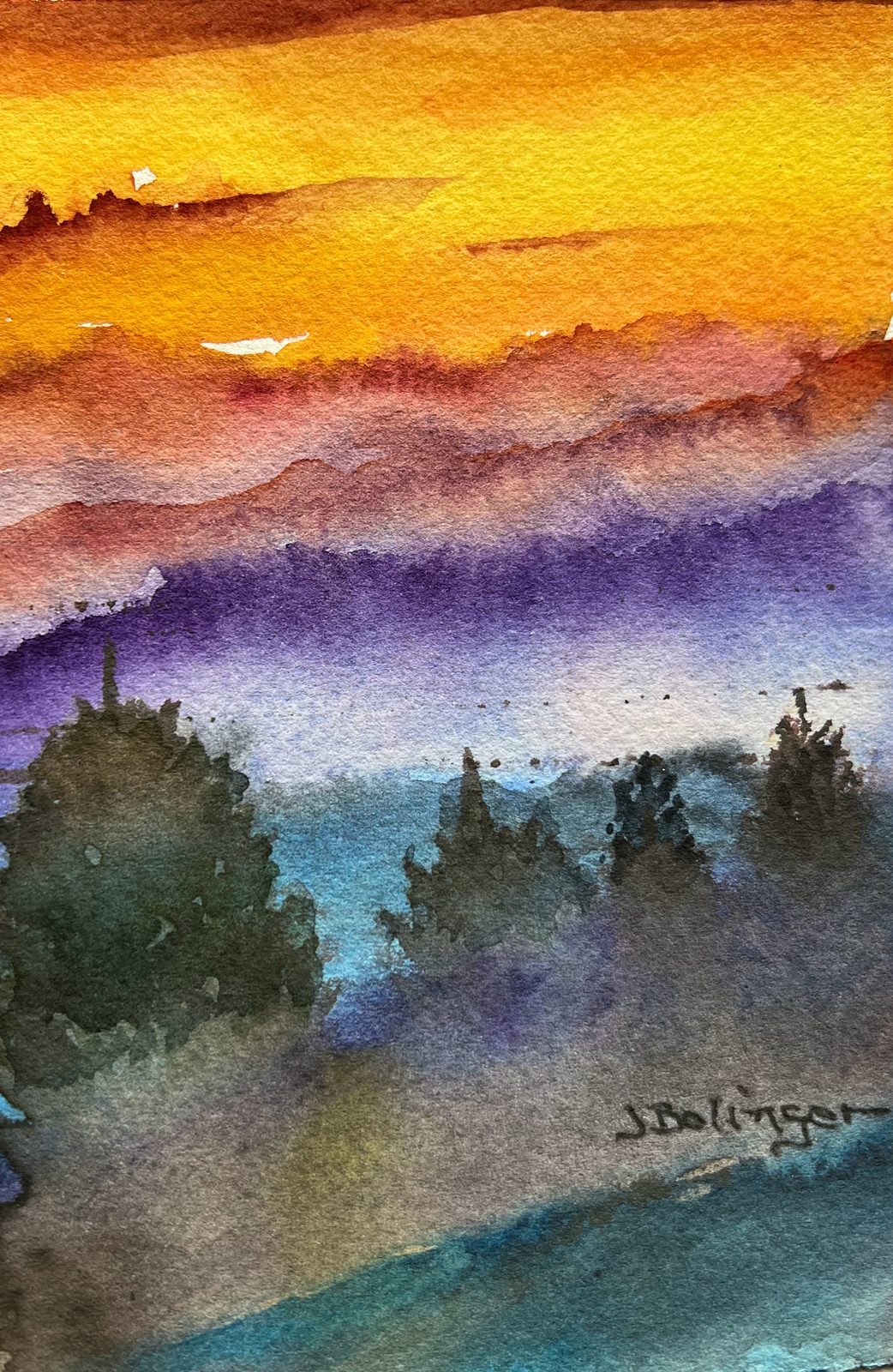 Golden sunset, watercolor by Judy Bolinger