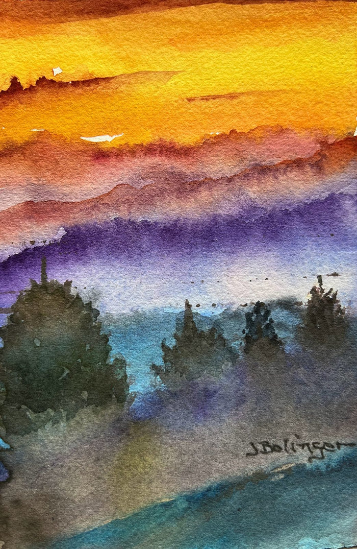 Golden sunset, watercolor by Judy Bolinger