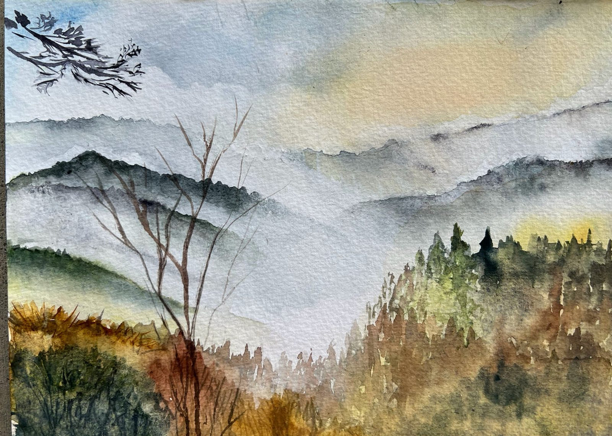 Layered ridges, watercolor by Judy Bolinger