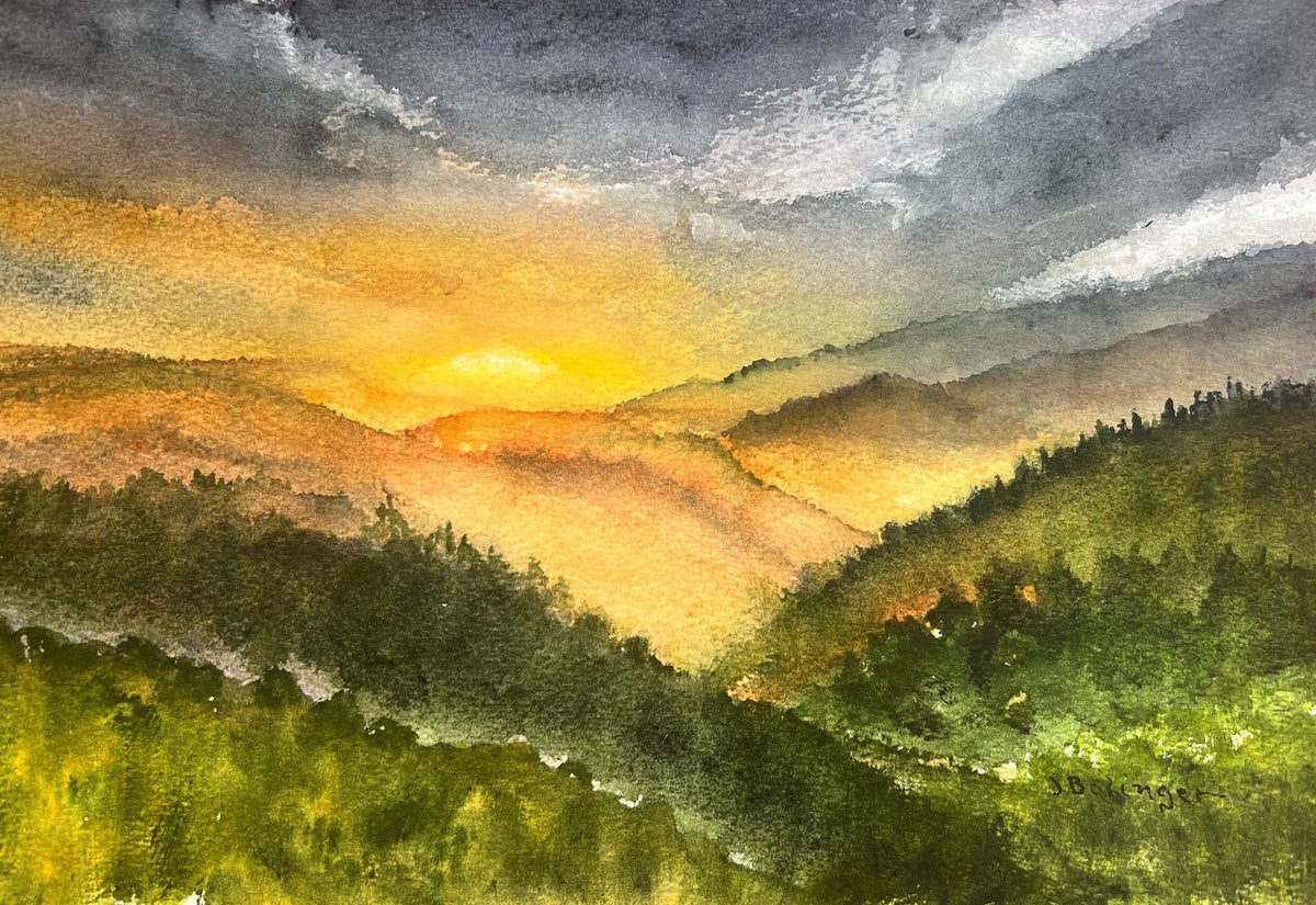 Sunset ridges, watercolor by Judy Bolinger