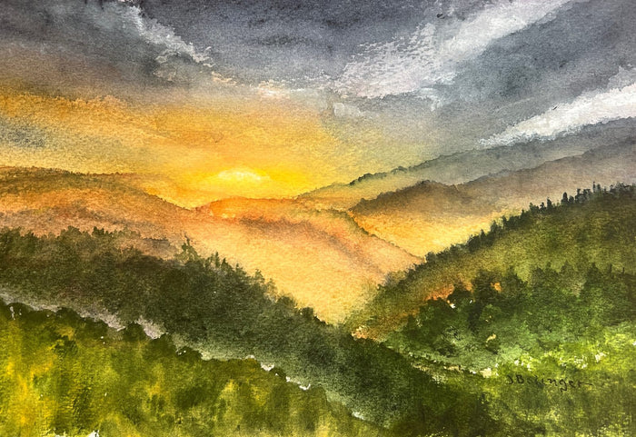 Sunset ridges, watercolor by Judy Bolinger